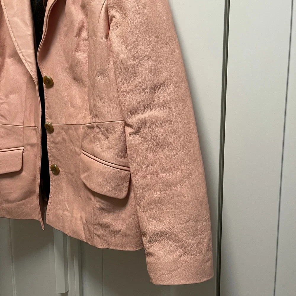 Terry Lewis Classic Luxuries Pink Leather Blazer Coat Jacket with Buttons 🤍💓🤍 - Picture 9 of 10